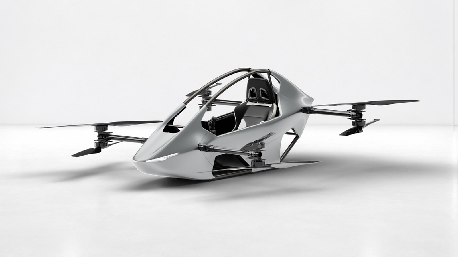 YIVTOL S-ZERO single-seat electric aircraft, silver, in a white studio